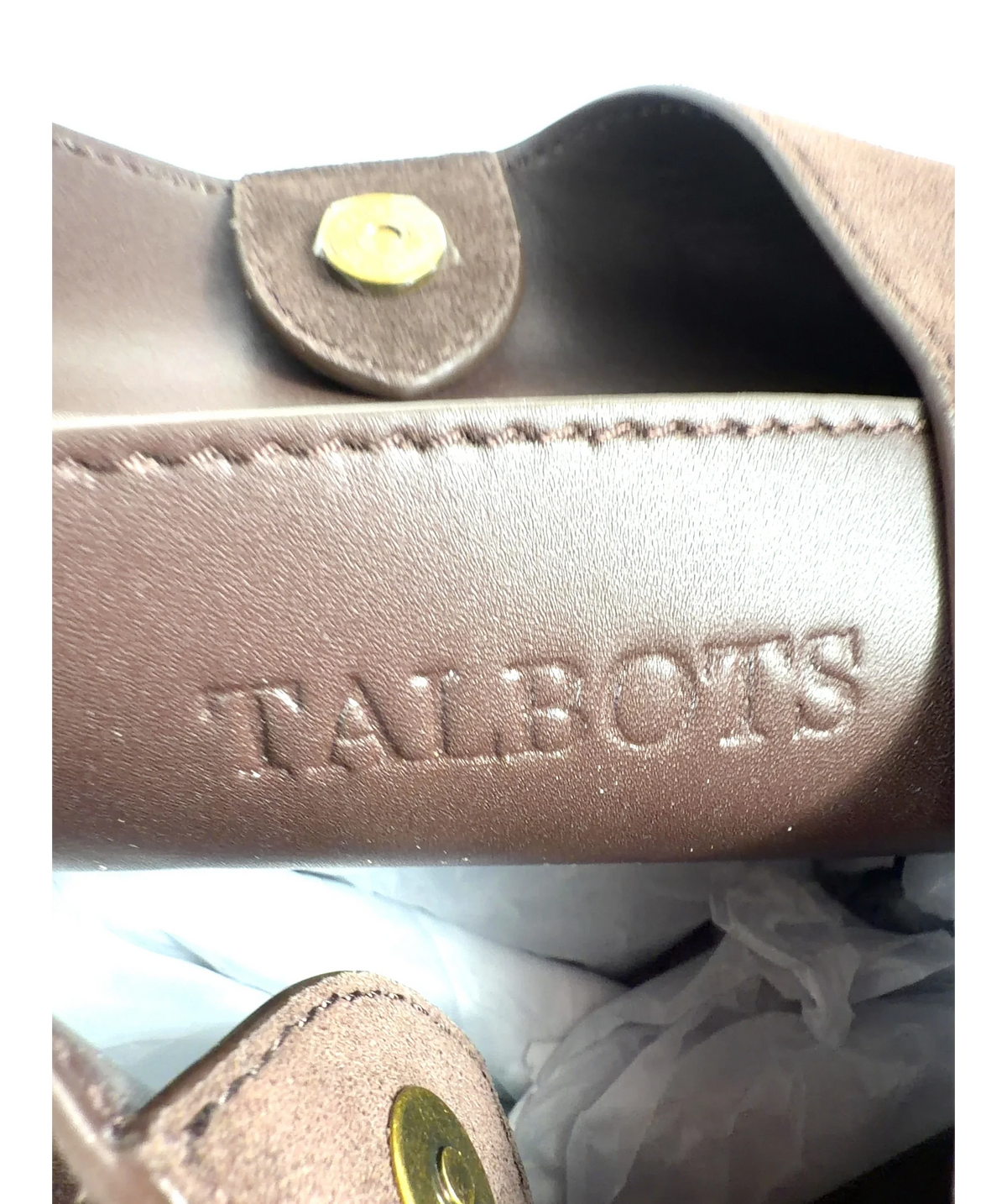 TALBOTS Brown Hayden Suede Large Hobo Bag — label