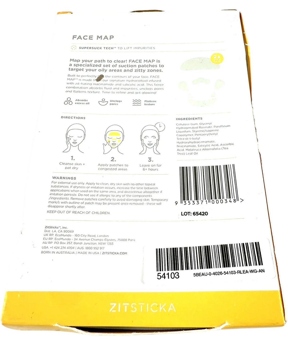 Zitsticka FACE MAP Surface Area Extraction Patches, size 24g — back