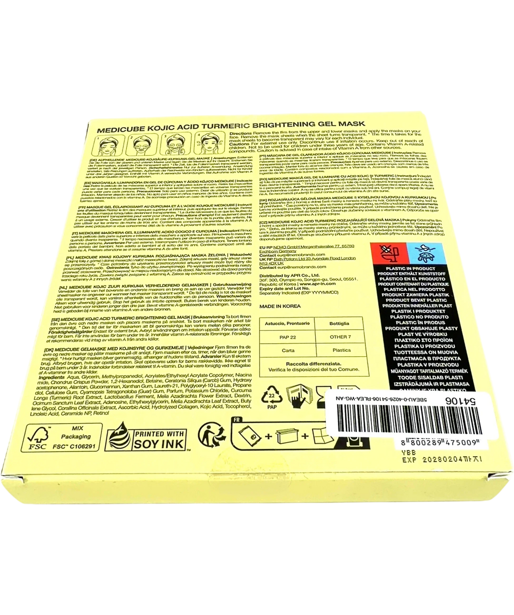 Medicube KOJIC ACID TURMERIC BRIGHTENING GEL MASK, size 28g — back