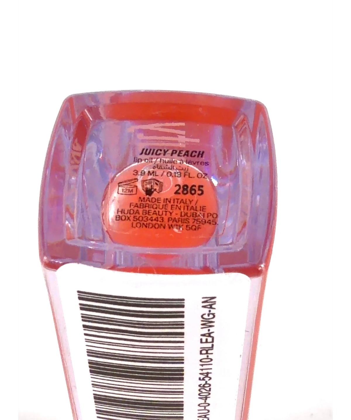 Huda Beauty JUICY PEACH FAUX FILLER, size 3.9ml — care label