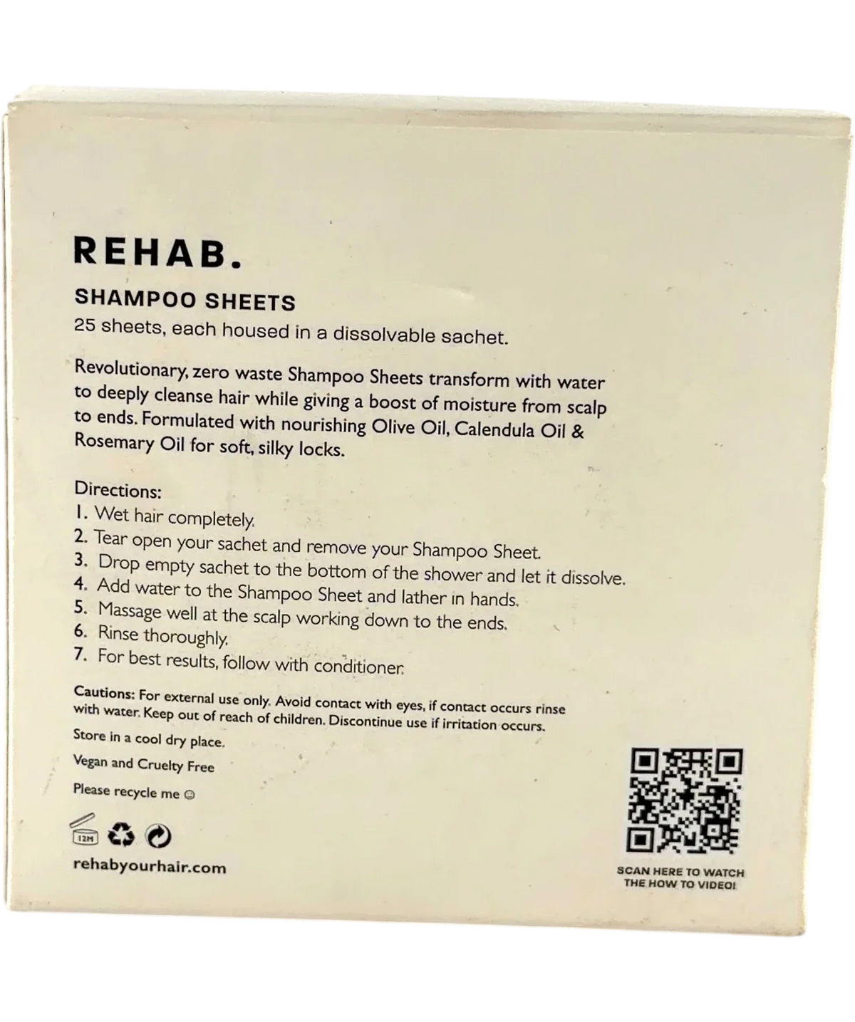 Rehab REHAB. SHAMPOO SHEETS, size 25 Sheets — back
