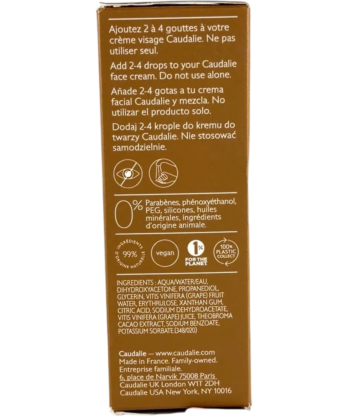 Caudalie Self-Tan Sun Drops, size 15ml — back