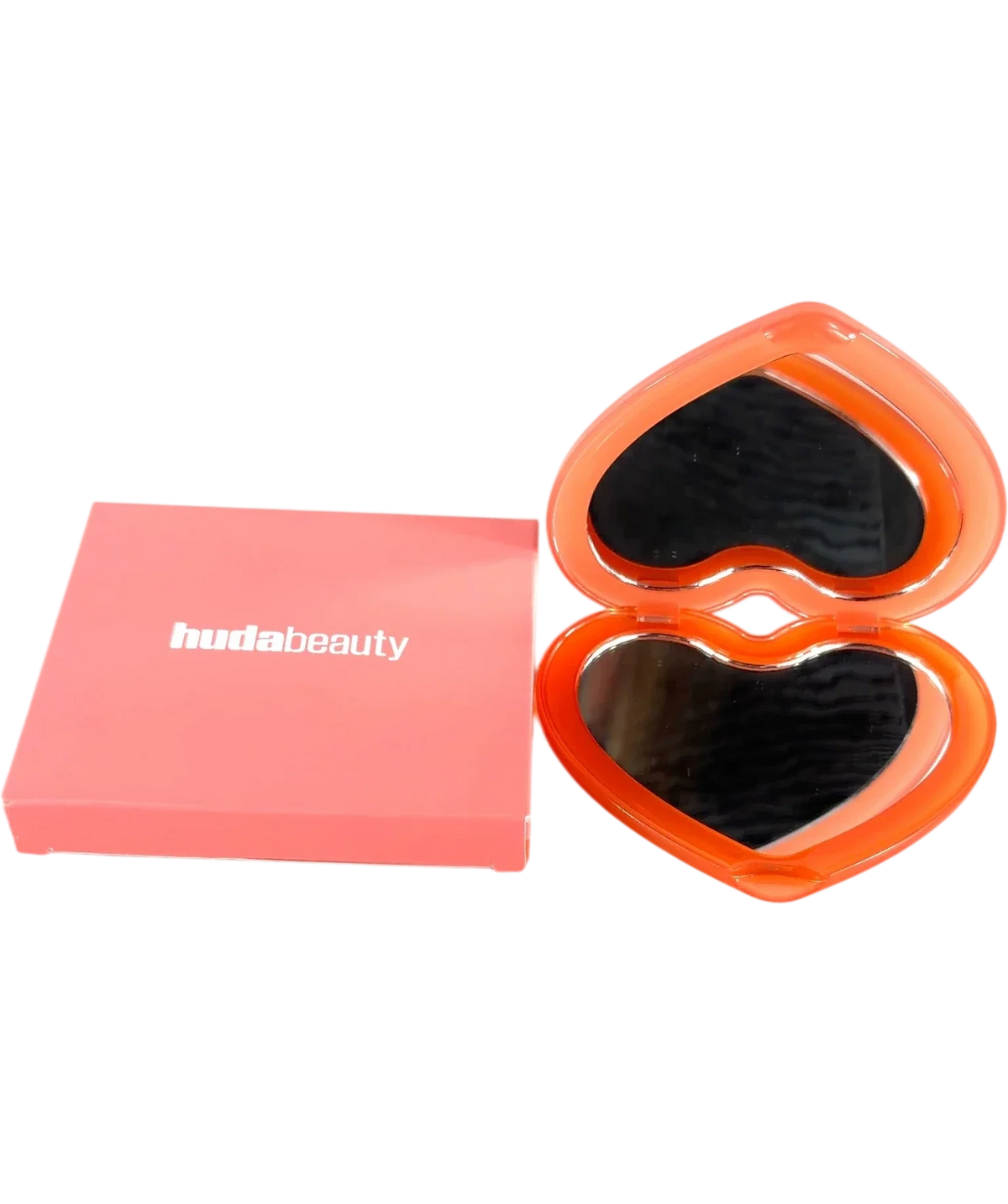 Huda Beauty Velvet Pink and Pumpkin Pie Pocket Heart Mirror, size 1 — front