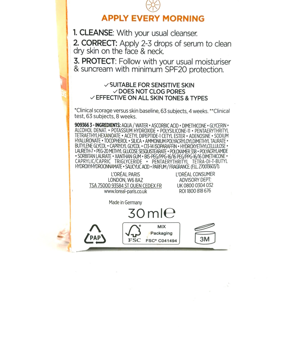 L'Oréal REVITALIFT CLINICAL, size 30ml — care label