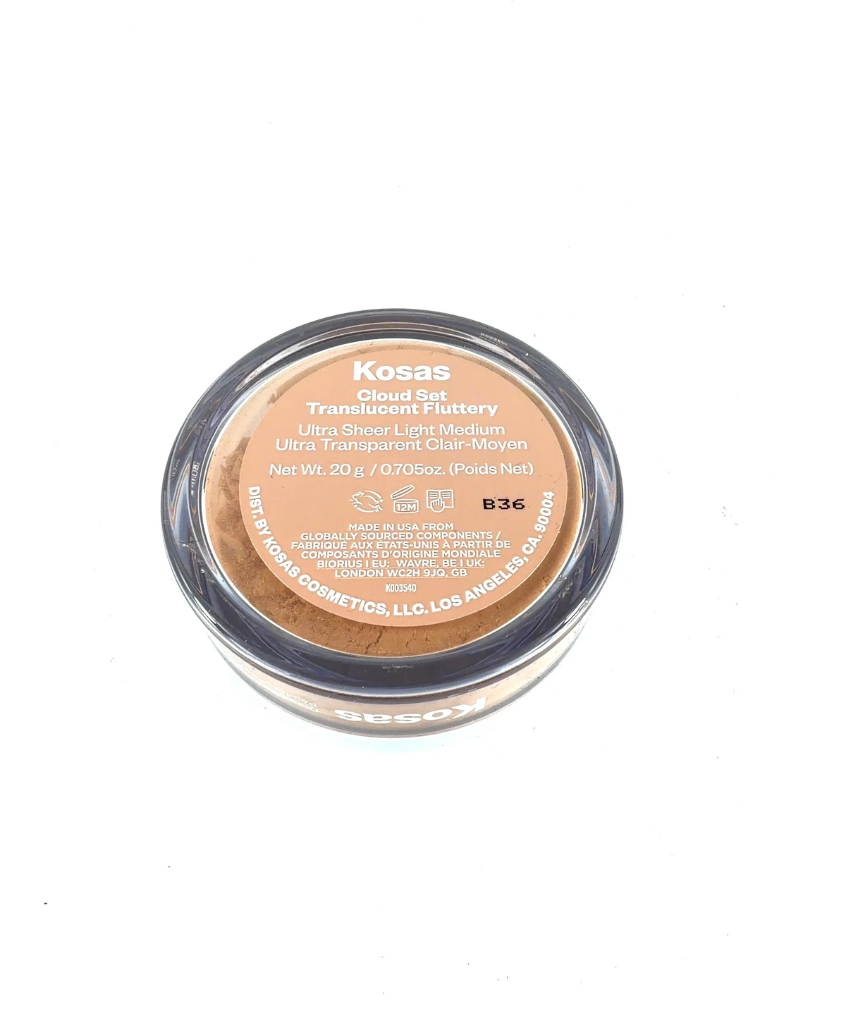 Kosas Ultra Sheer Light Medium Cloud Set Translucent Loose Setting + Blurring Powder, size 20g — care label