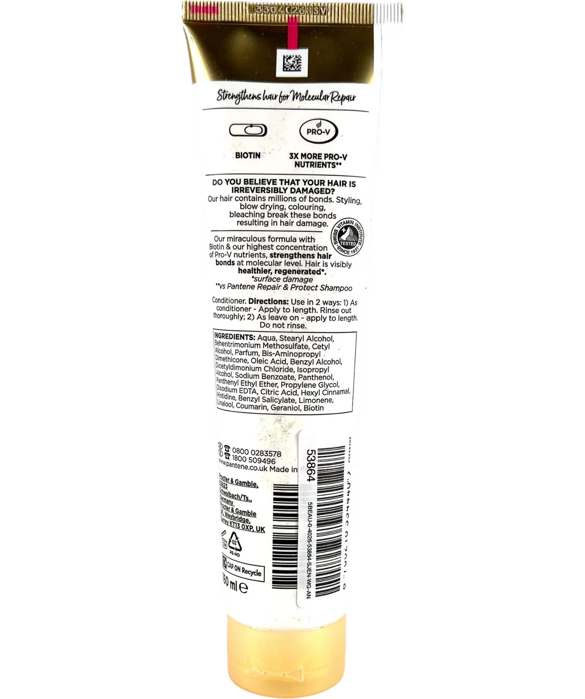 Pantene Pro-V Miracles Molecular Bond Repair Conditioner, size 160ml — back