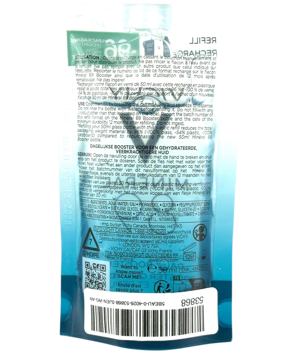 Vichy MINÉRAL 89, size 50ml — back