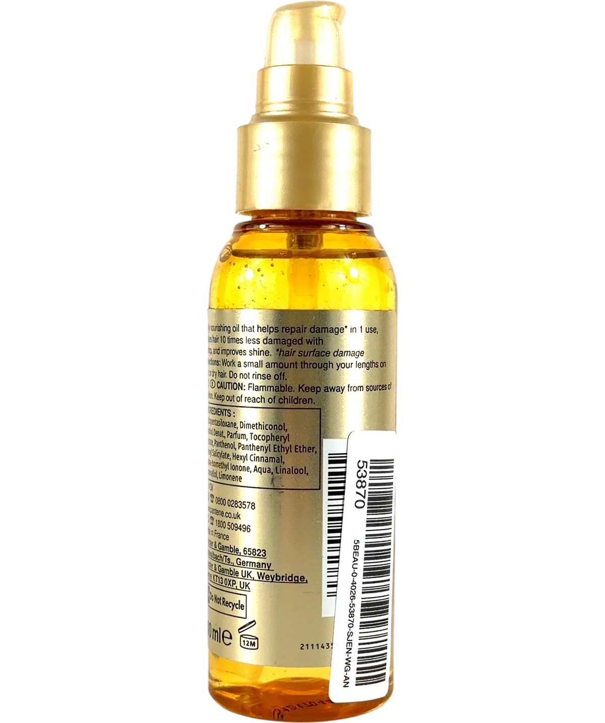 Pantene Pro-V Repair & Protect Keratin Protect Oil, size 100ml — back