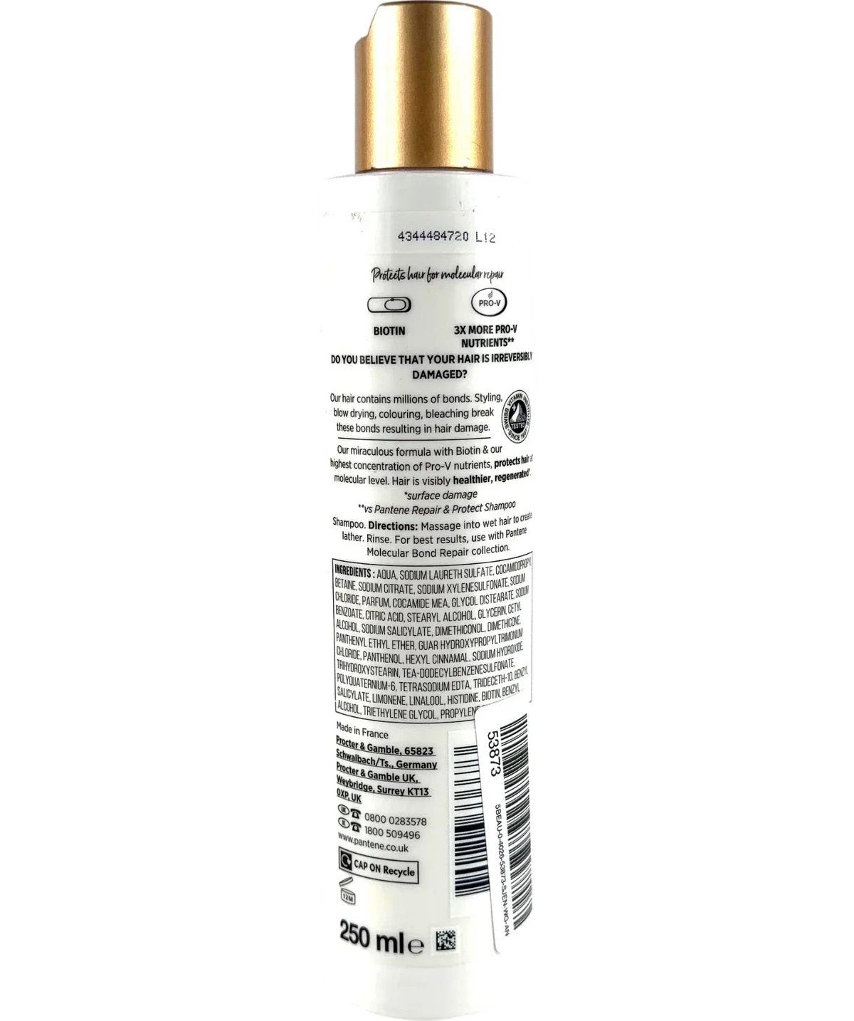 Pantene Pro-V Miracles Molecular Bond Repair Shampoo, size 250ml — back