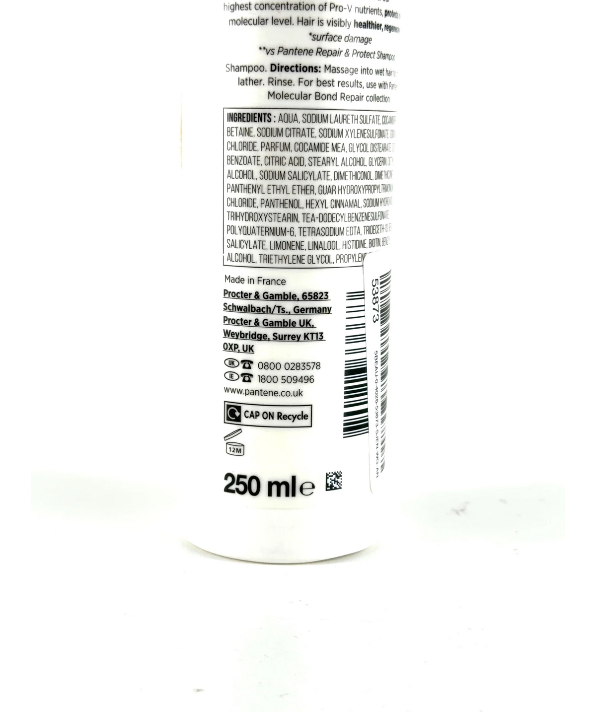 Pantene Pro-V Miracles Molecular Bond Repair Shampoo, size 250ml — care label