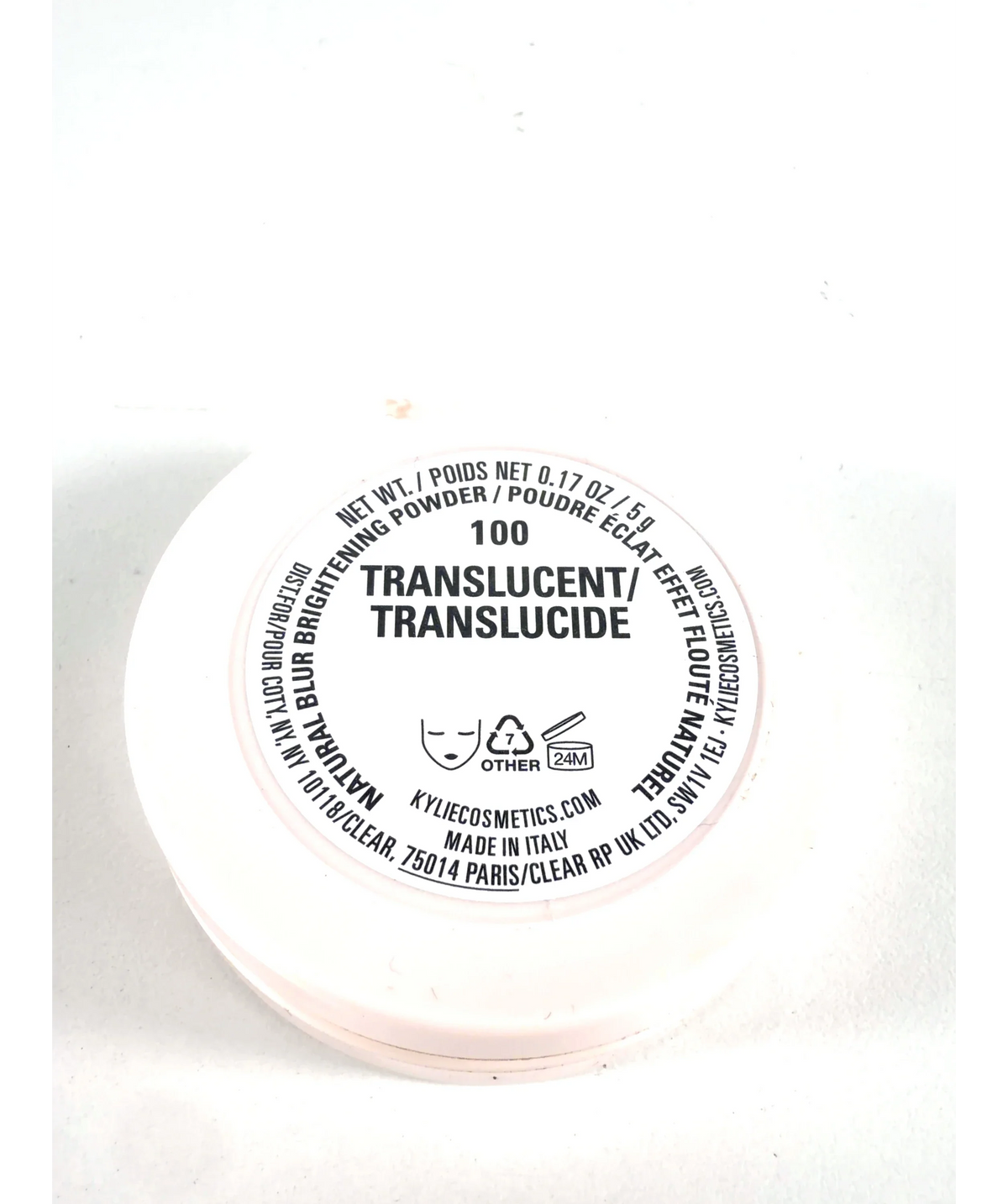 Kylie Cosmetics 100 Translucent TRANSLUCENT/TRANSLUCIDE, size 5g — care label