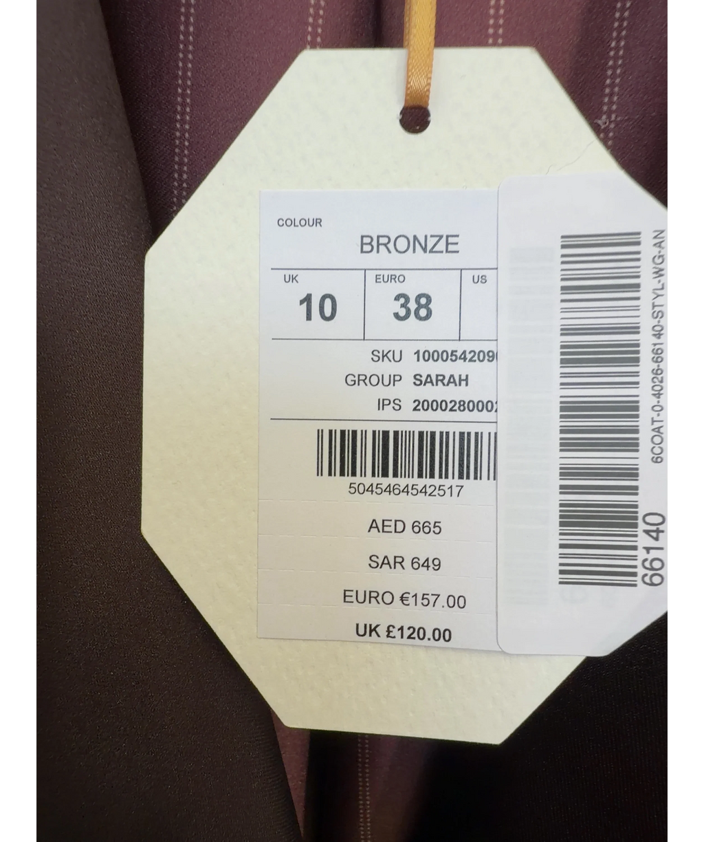 Monsoon Brown Satin Sequin Blazer, size UK 10 — care label