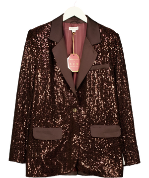Monsoon Satin Sequin Blazer Brown UK 10