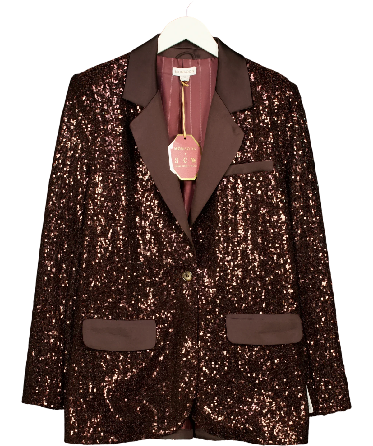 Monsoon Brown Satin Sequin Blazer, size UK 10 — front