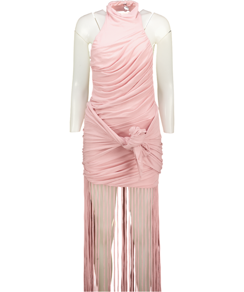 BBX BRAND Zuma Ruched Tassel Dress - Rose Pink UK 6