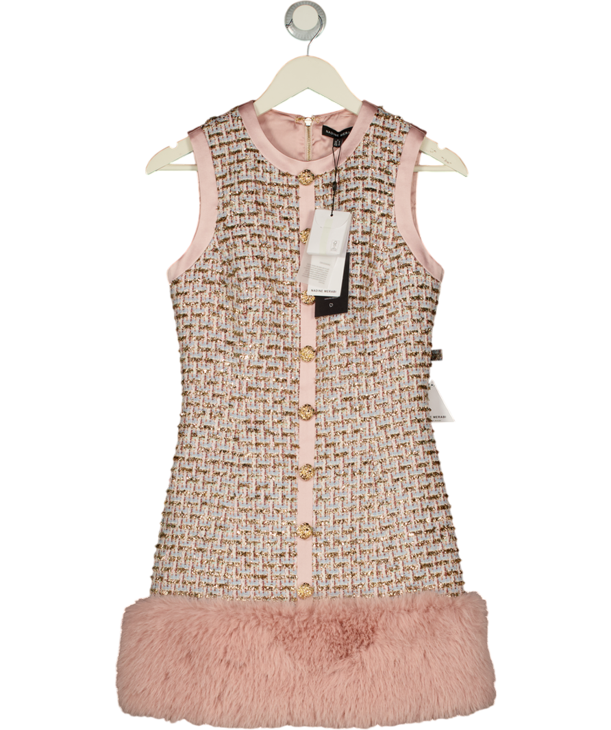 NADINE MERABI Pink Pinkcl Sparkle Tweed Gabi Dress UK 8