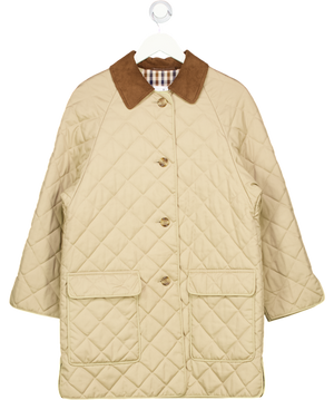 AQUASCUTUM Beige Camel Quilted Jacket With Check Lining UK S/M