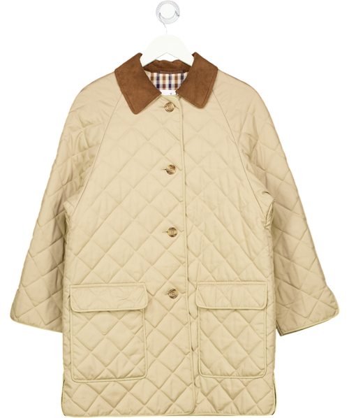 AQUASCUTUM Beige Camel Quilted Jacket With Check Lining UK S/M