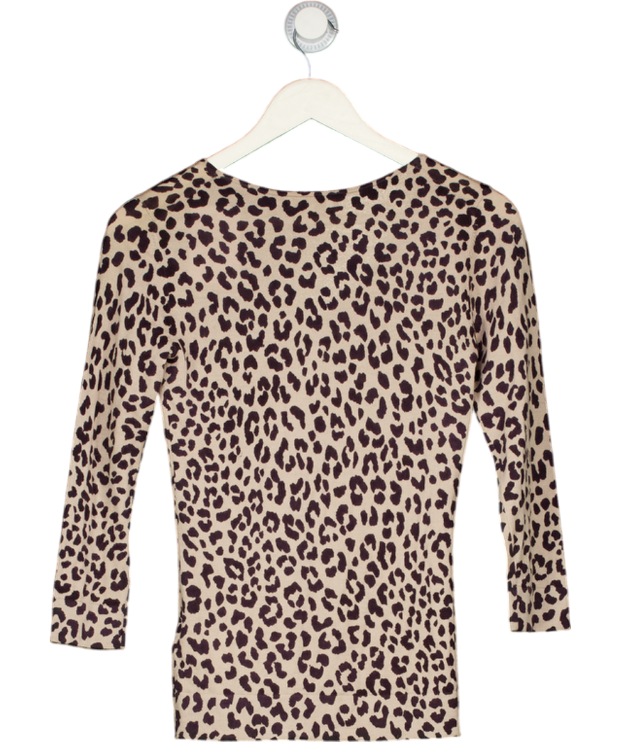 HOBBS Brown Animal Print V-neck Jumper UK XS