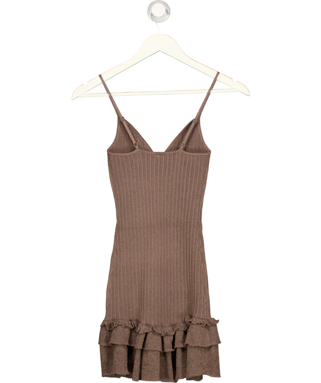 SKIMS Brown Sheer Knit Ruffle Dress Amethyst UK XS