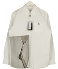 LACOSTE Heritage Edition White Polin Shirt With Graphic Tennis Racquet Print UK M