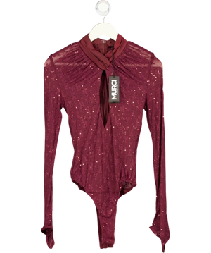 MURCI Wine Red Sequin Lace Keyhole Bodysuit UK 8
