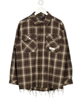 The Couture Club Brown Fray Detail Pop-button Flannel Overshirt UK M