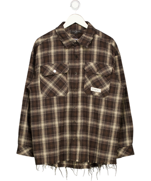 The Couture Club Brown Fray Detail Pop-button Flannel Overshirt UK M