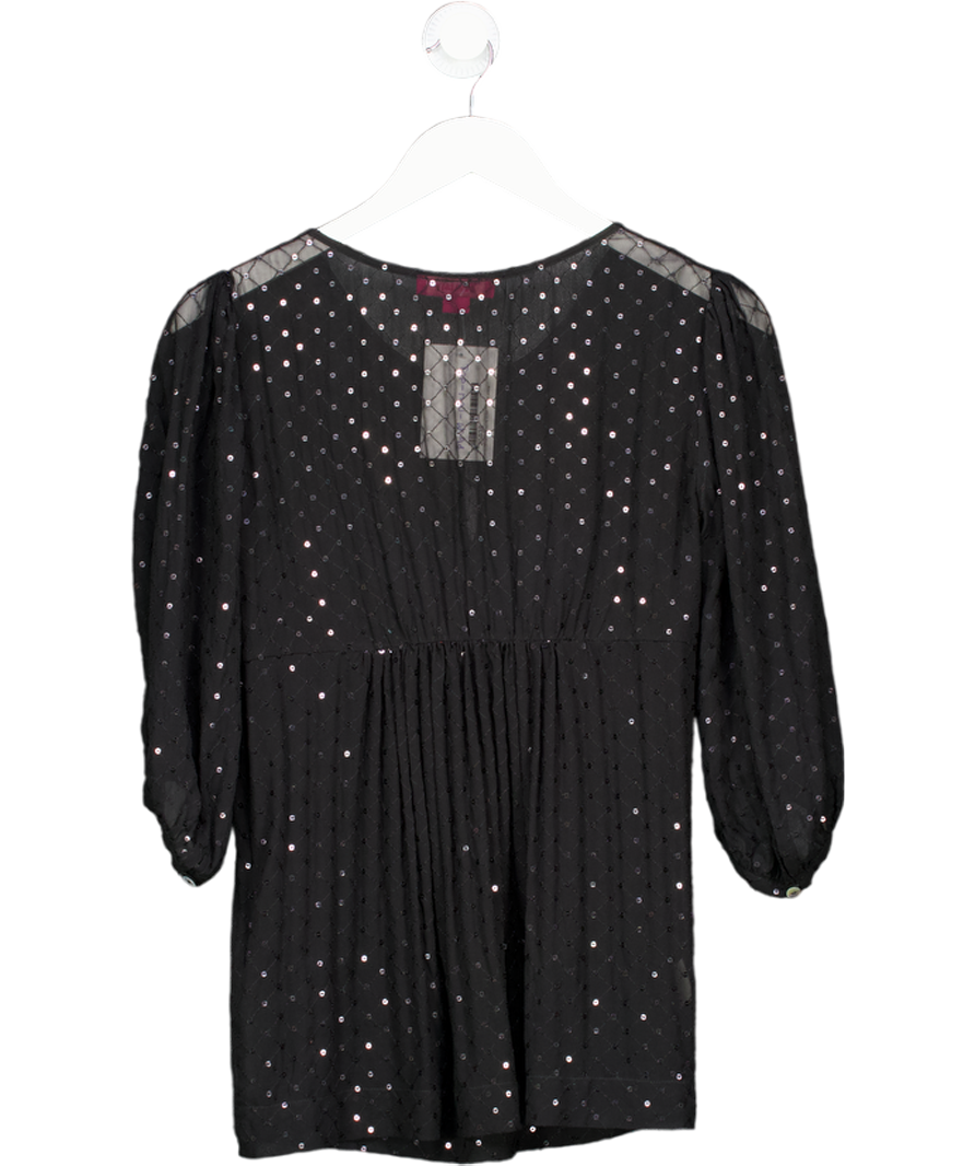 Monsoon Black Embroidered Sequin Embellished Boho Top UK 10