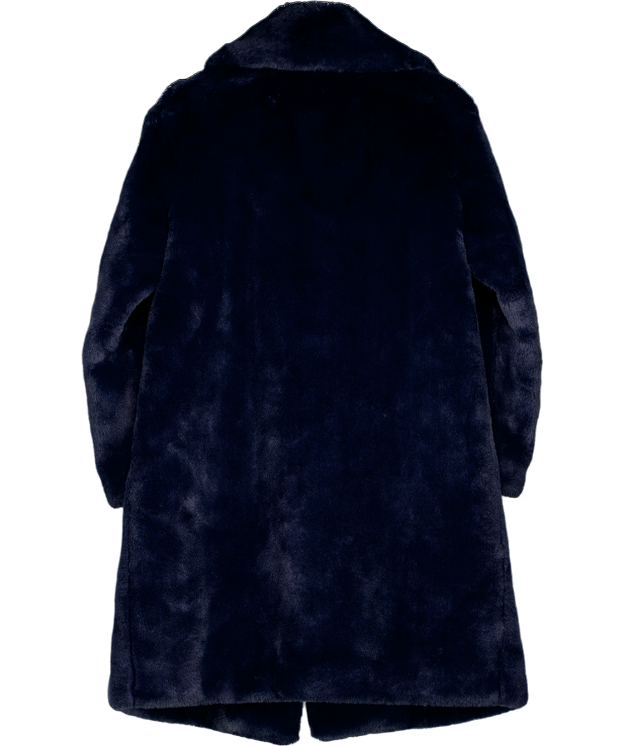 Apparis X Mansur Gavriel Navy Blue Faux Fur Coat UK XS