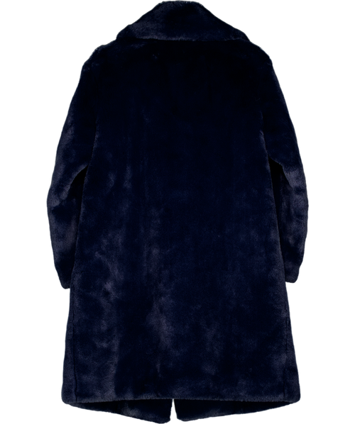 Apparis X Mansur Gavriel Navy Blue Faux Fur Coat UK XS
