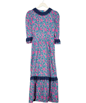 THE WELL WORN Blue / Pink Floral Maxi Dress With Lace Trim UK M