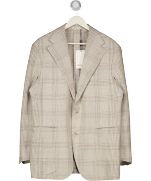 SUITSUPPLY Beige Light Taupe Checked Relaxed Fit Roma Blazer UK 42" CHEST