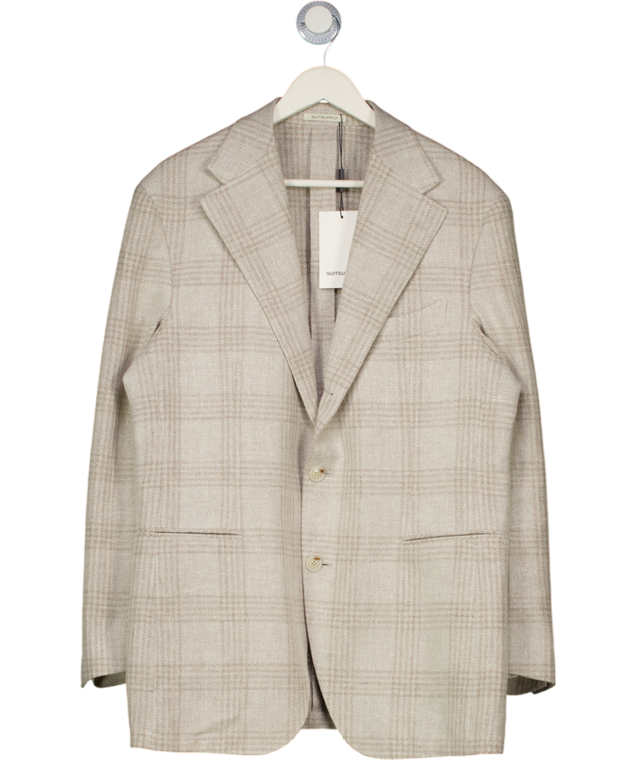 SUITSUPPLY Beige Light Taupe Checked Relaxed Fit Roma Blazer UK 42" CHEST