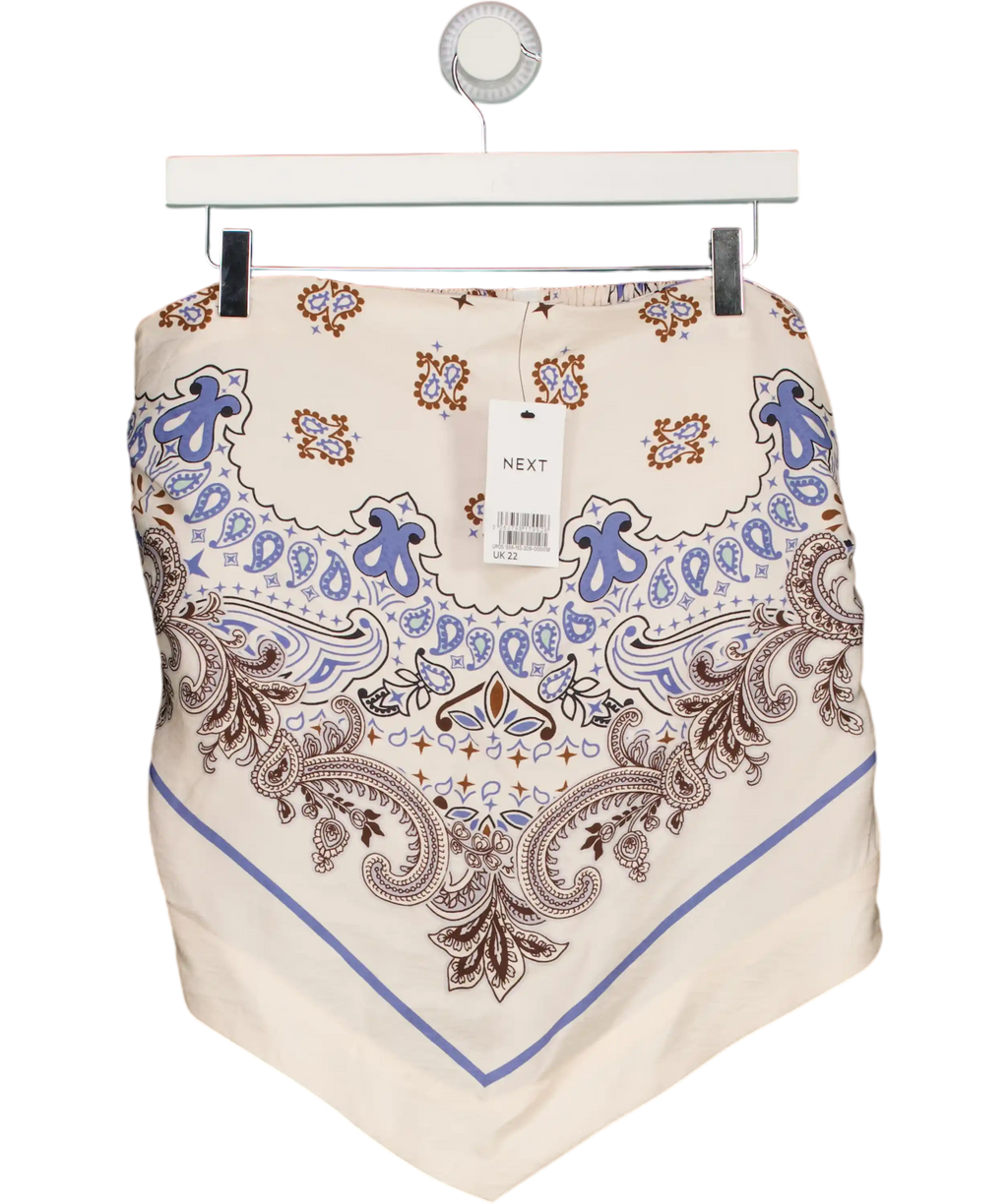 Next Blue & Brown Bandeau Hanky Hem Tie Back Top UK 22