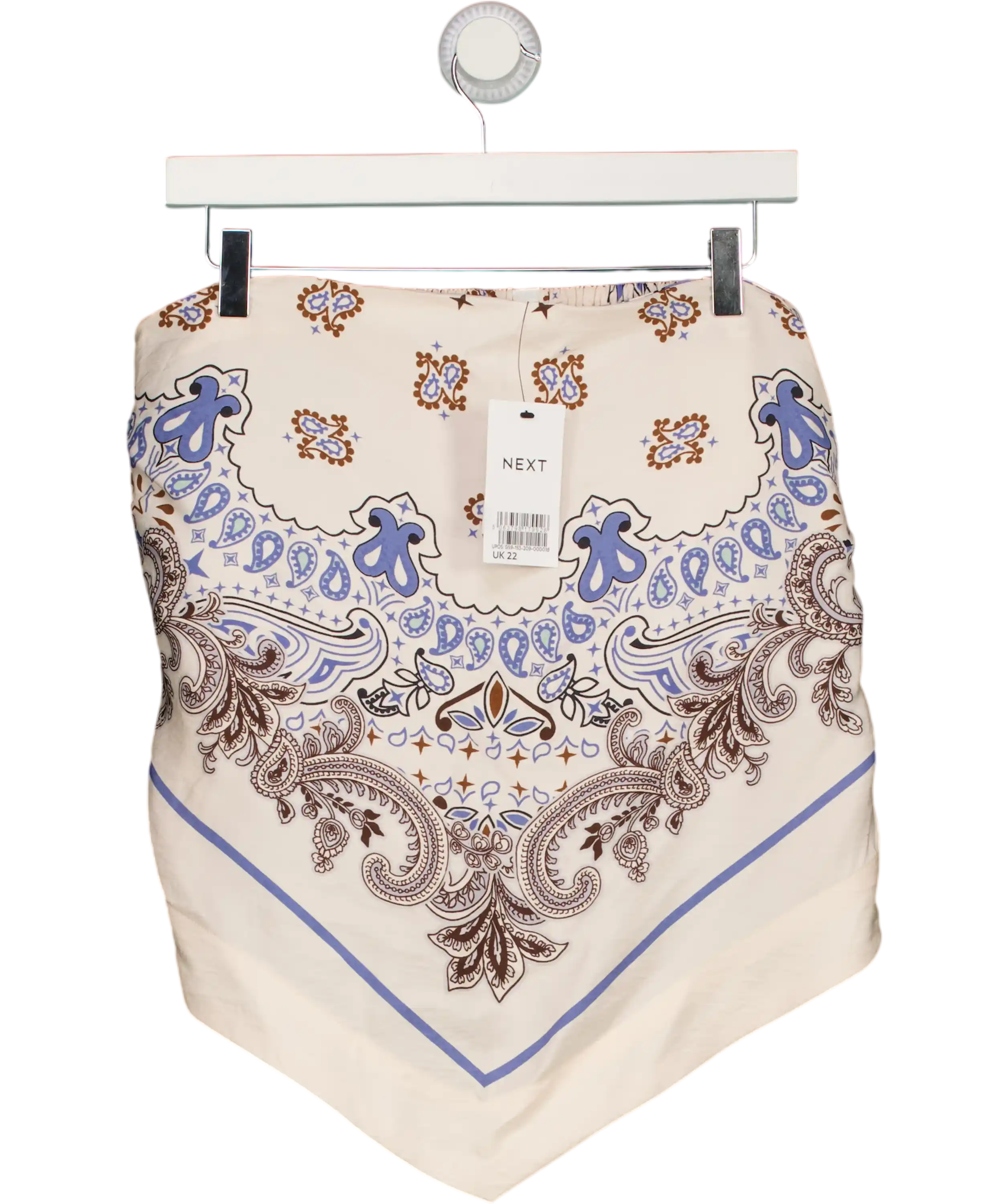 Next Blue & Brown Bandeau Hanky Hem Tie Back Top UK 22