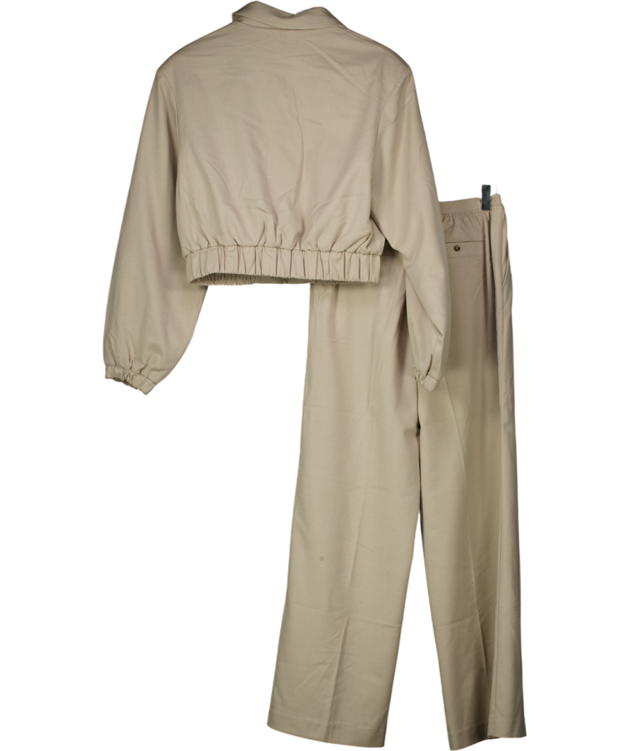 The Couture Club Beige Tailored Shoulder Padded Bomber Jacket And Trousers Set UK 8