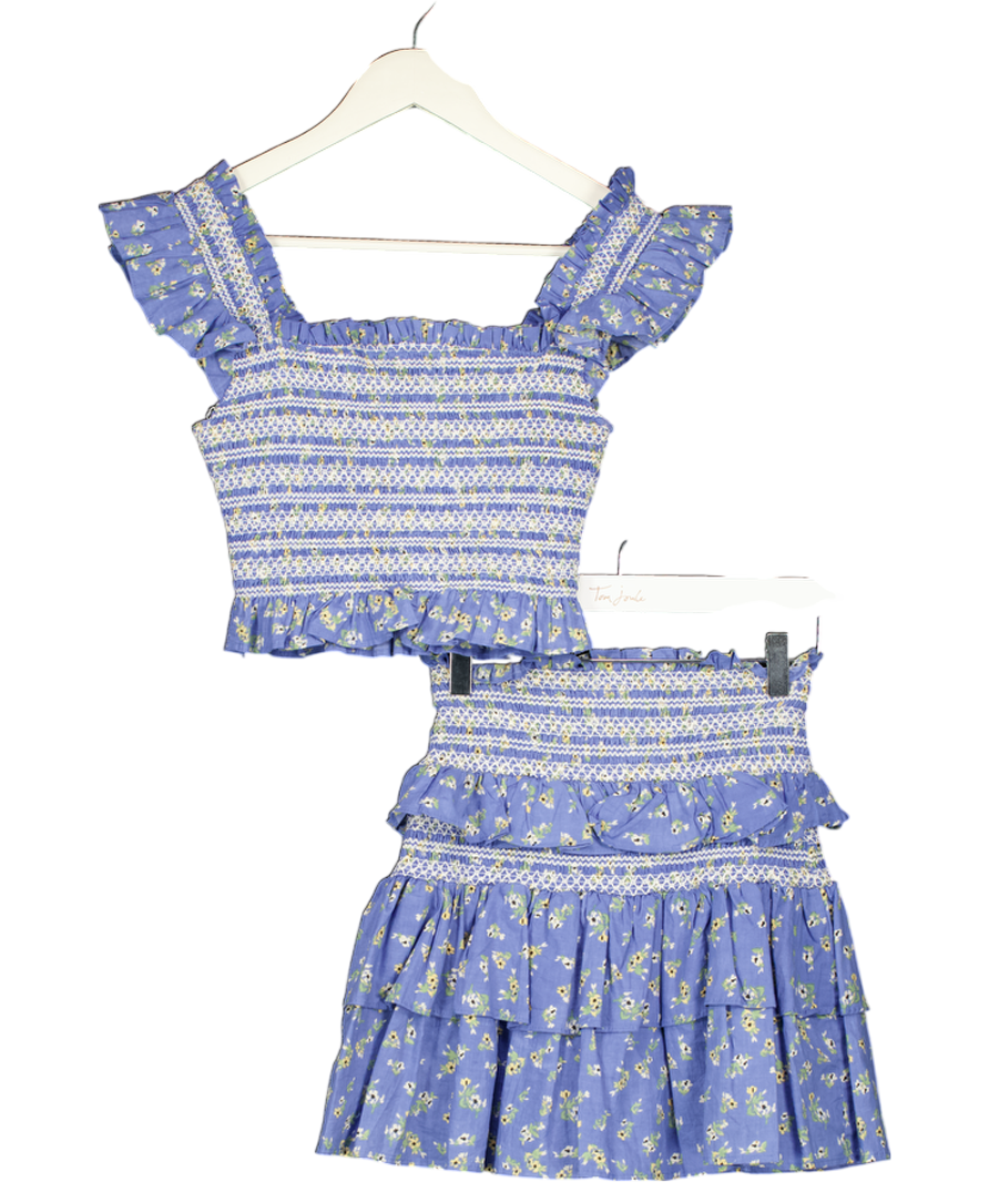 RECLAIMED VINTAGE 2-piece Blue Floral Shirred Top & Mini  Skirt Set UK 6