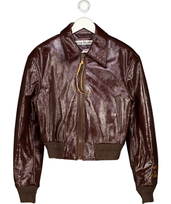 Acne Studios Brown Bubble Leather Biker Jacket UK S