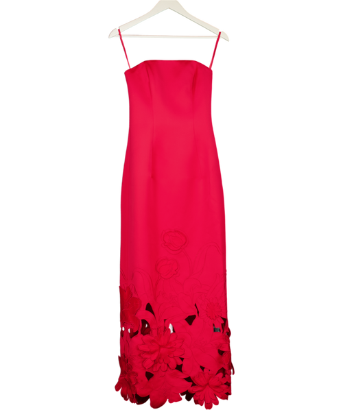 Leo Lin Red Rayna Floral-appliqué Maxi Dress UK 6