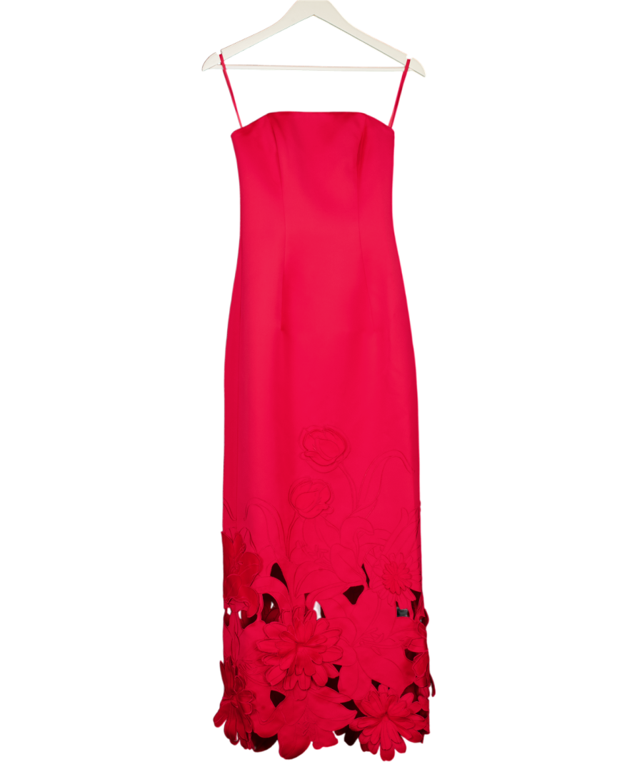 Leo Lin Red Rayna Floral-appliqué Maxi Dress UK 6