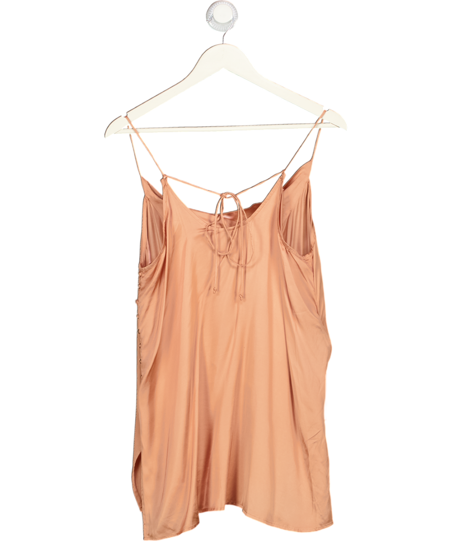 BY ANTHROPOLOGIE Orange Peach Long Line Tie Back Silky Cami Top UK M