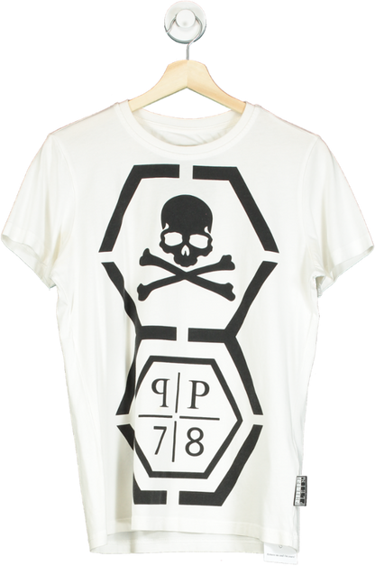 Philipp Plein White Skull Print T-Shirt UK S