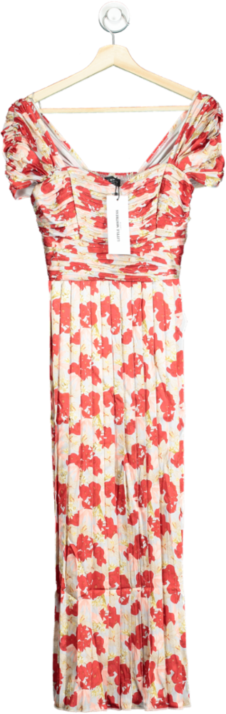 Little Mistress Red Jackson Floral Print Pleated Midaxi Dress UK 8