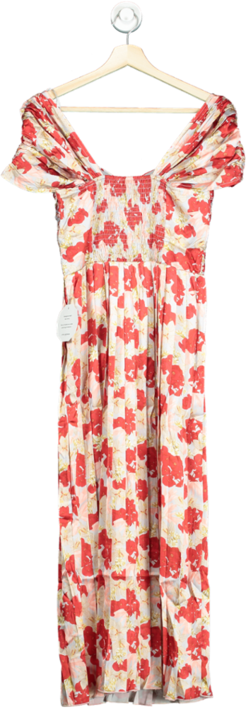 Little Mistress Red Jackson Floral Print Pleated Midaxi Dress UK 10