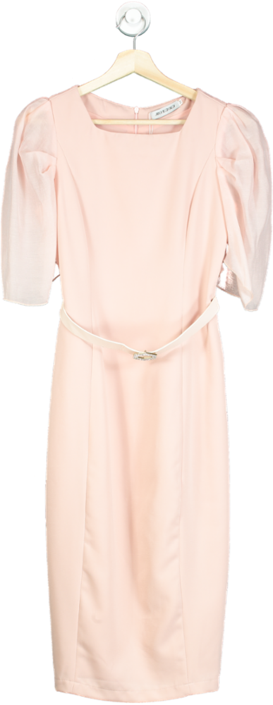 Moxjnj Pink Puff Sleeve Belted Dress UK M