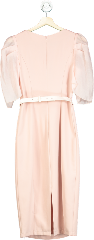 Moxjnj Pink Puff Sleeve Belted Dress UK M