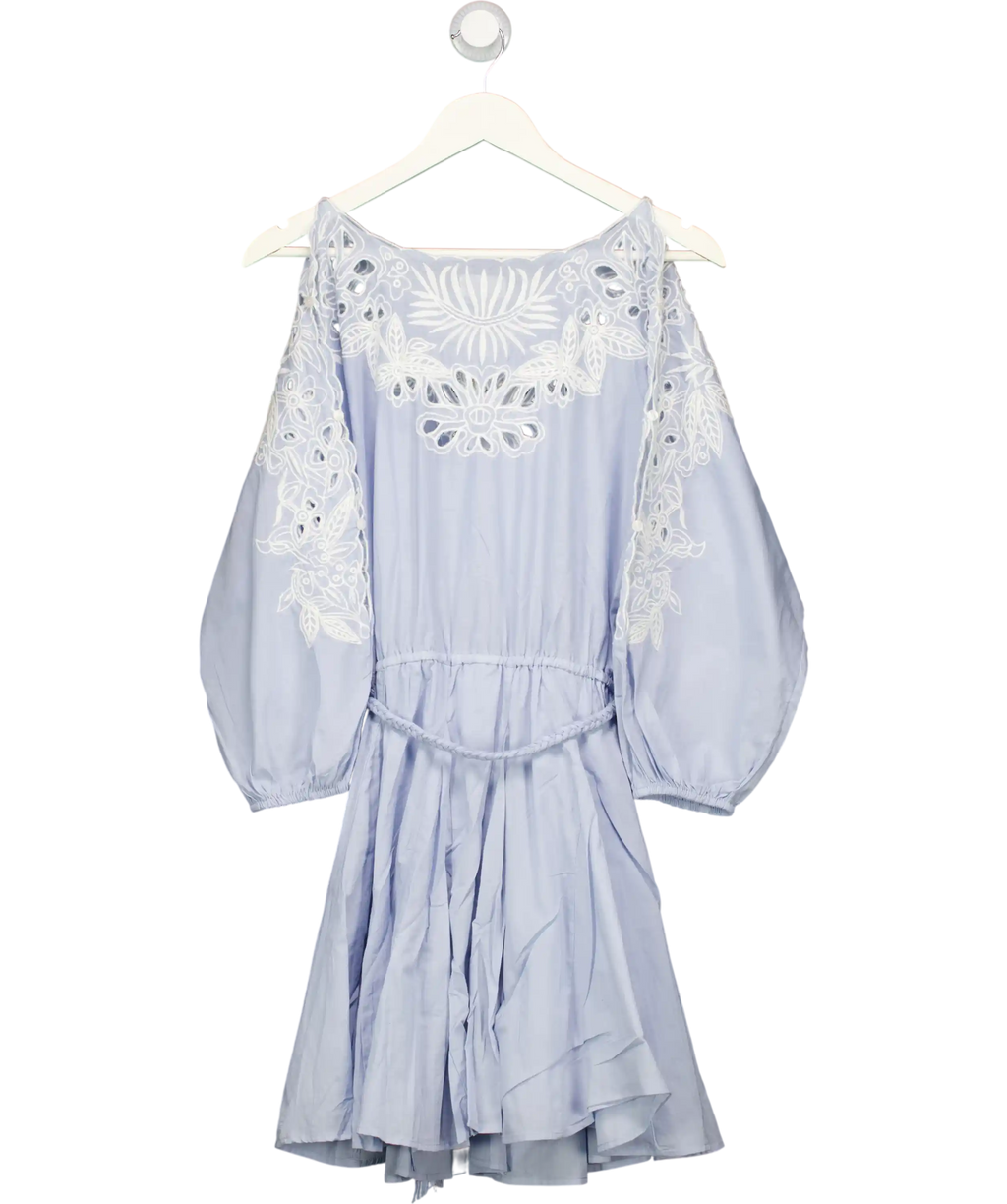 RIVER ISLAND Blue Embroidered Cutwork Mini Dress UK 12
