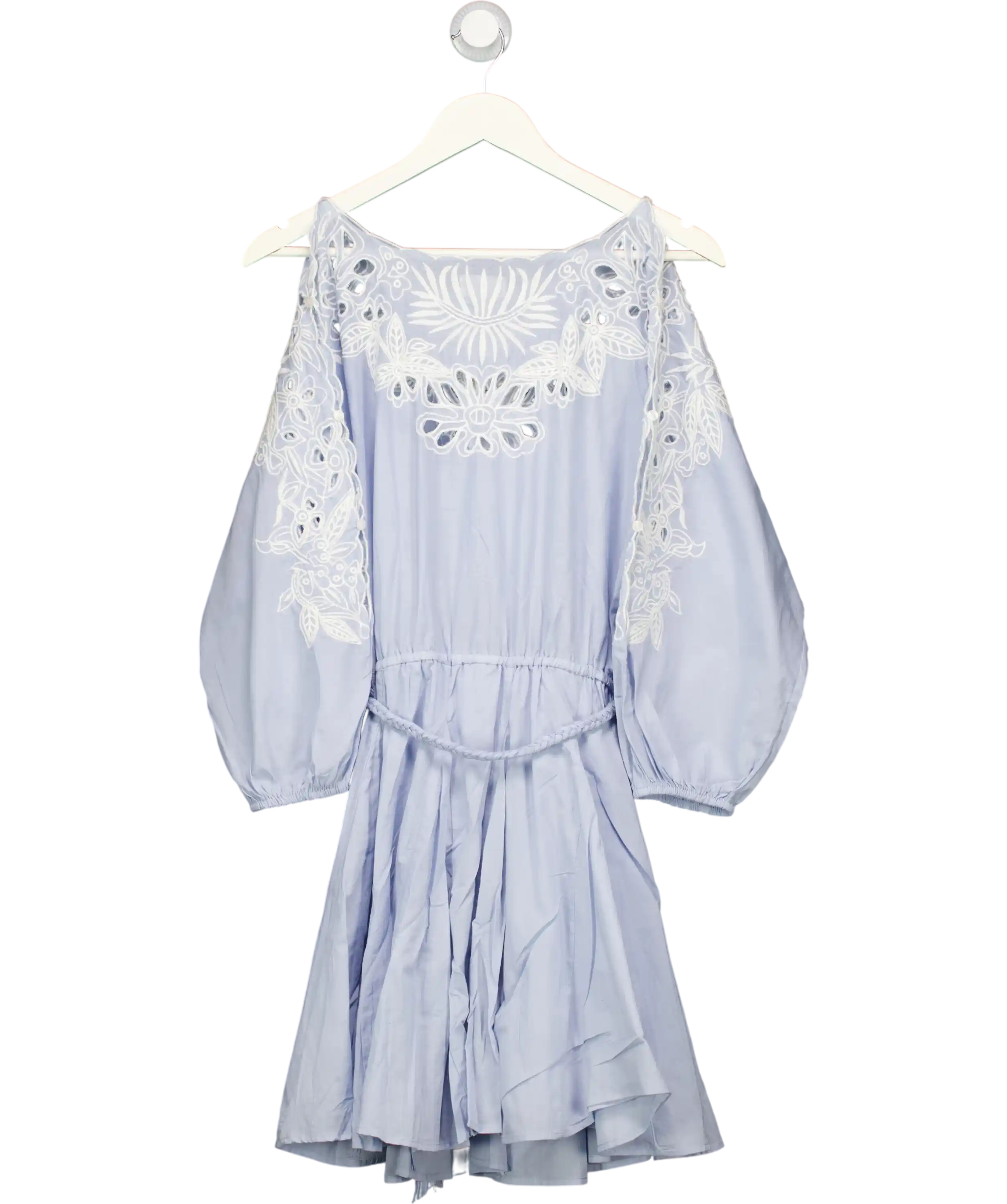 RIVER ISLAND Blue Embroidered Cutwork Mini Dress UK 12