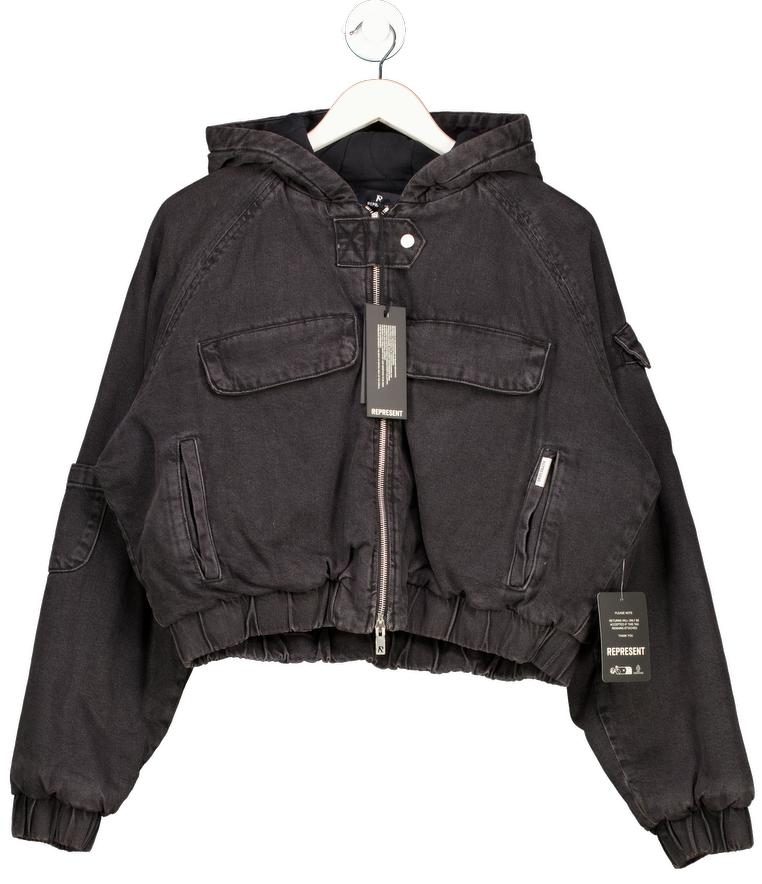 Represent Black Crash Cropped Denim Jacket UK S